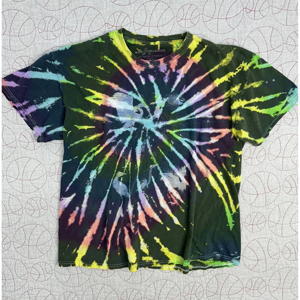Bird Collective T-Shirt Multicolor Tie Dye Heron Graphic / Mens XL